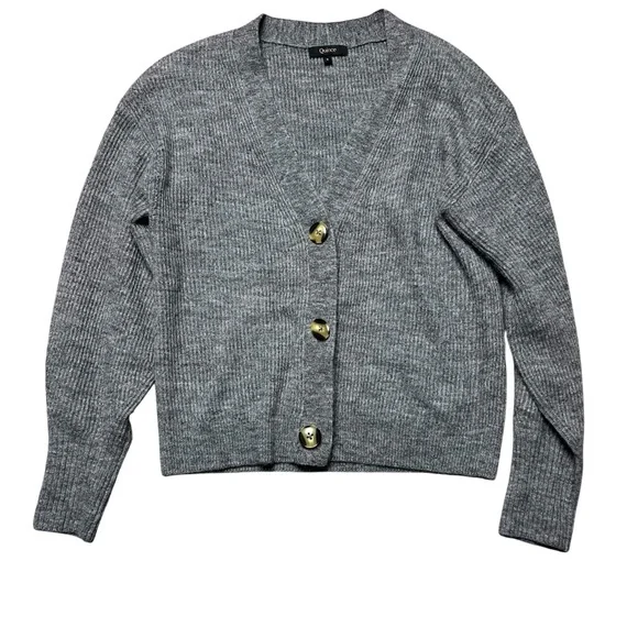 Quince Women's Charcoal Gray Baby Alpaca Wool Cropped Cardigan Size S - Picture 2 of 7